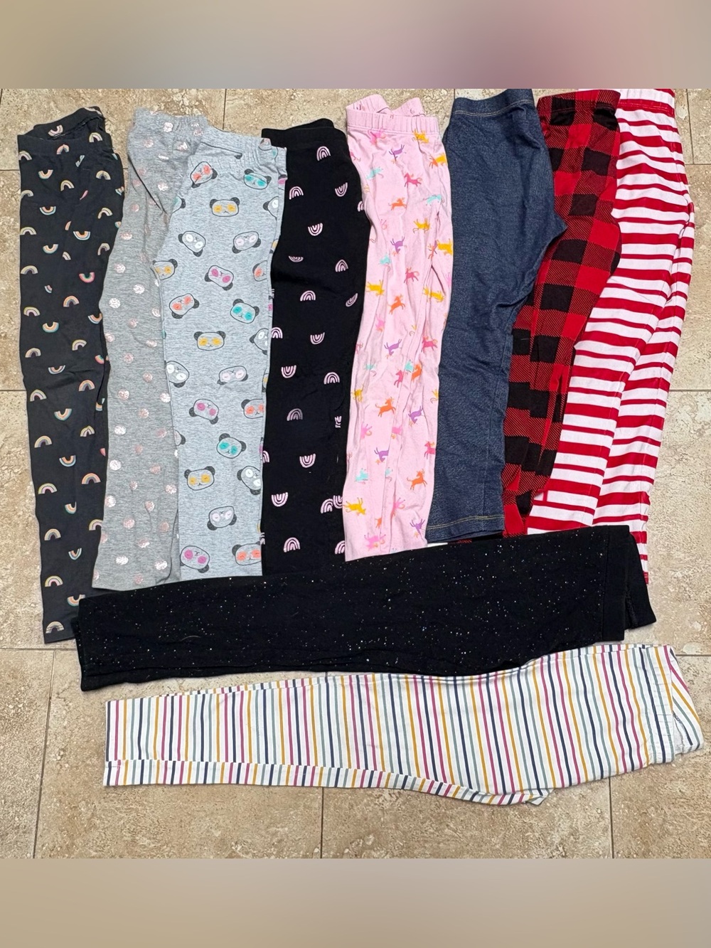 Girls size 7/8 Leggings- Multicolor Patterns - 10 pair (some with glitter)